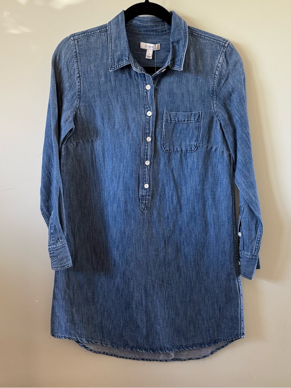 J. Crew Denim-Style Long Sleeve Shirt Dress in Blue